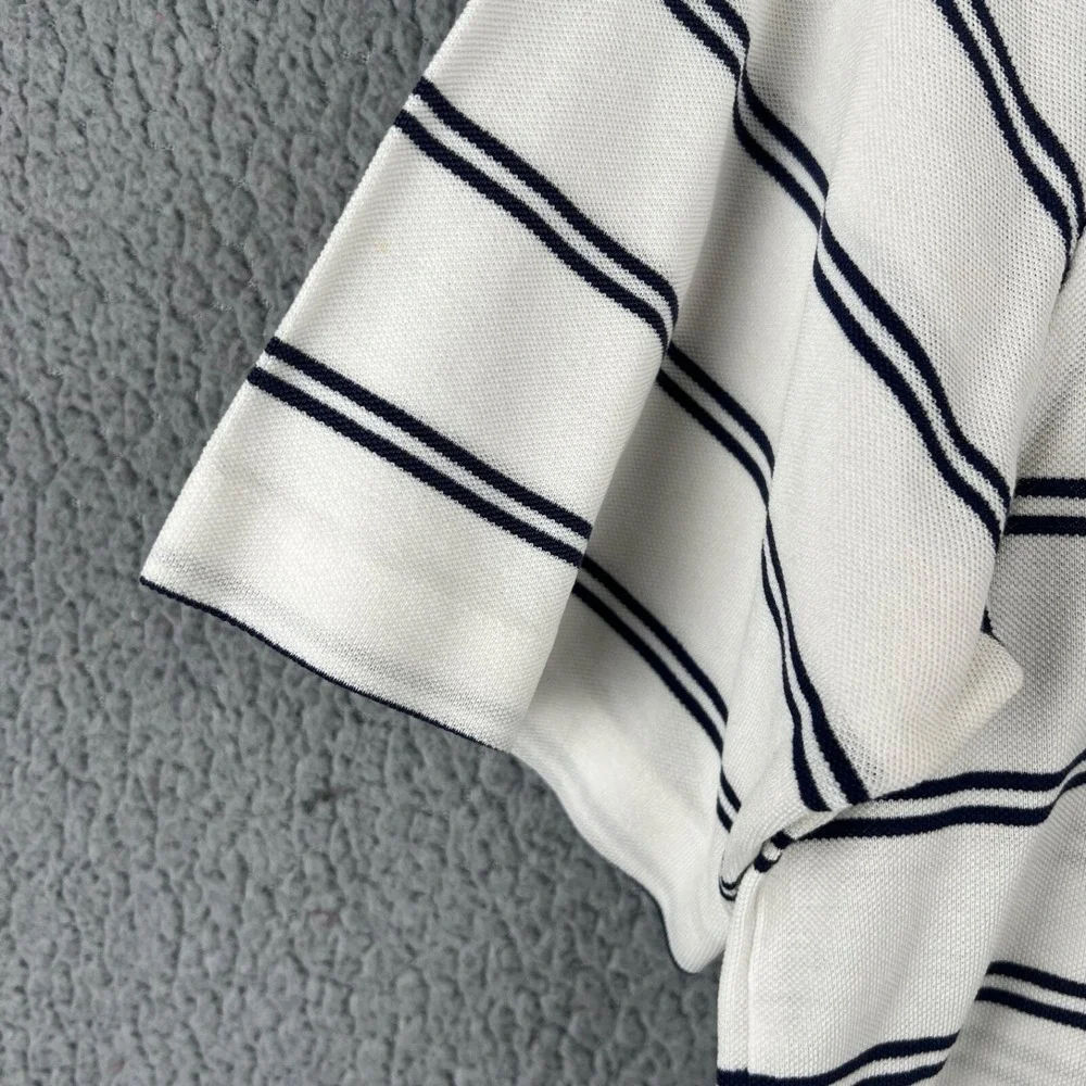 Ralph Lauren Polo Shirt Mens Large White Blue Striped Golf Fit Casual‎ Supima